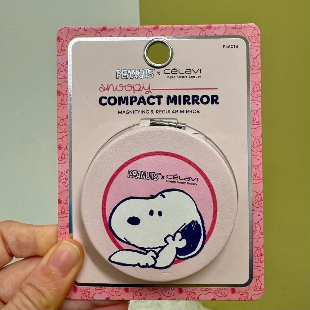 Peanuts Snoopy x Celavi Compact Mirror Makeup Travel PINK NEW GRWM